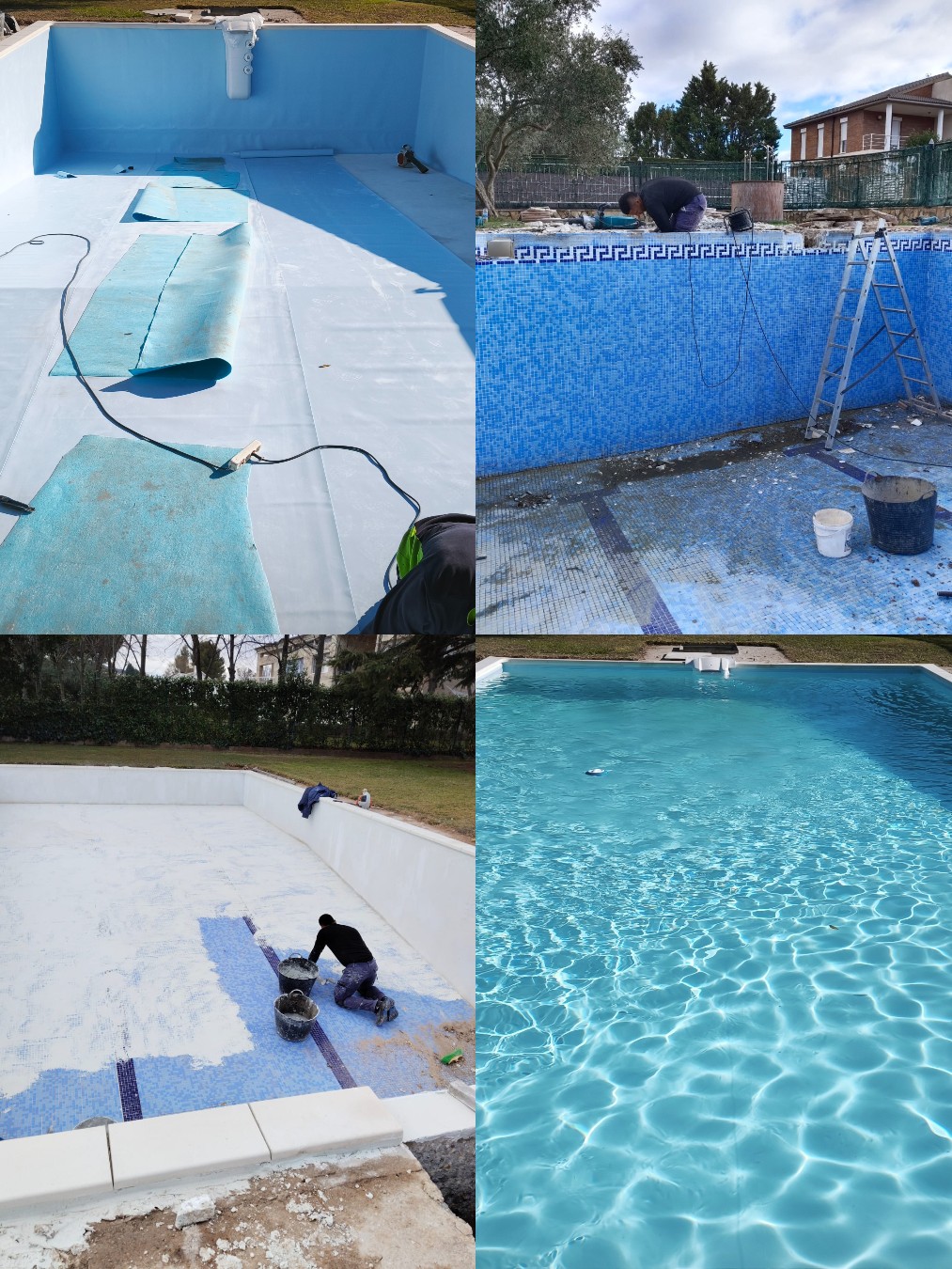 Proceso de cambio de bordillo y sustitución de liner de piscina